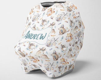 Toldo personalizado para asiento de coche con diseño de bosque, funda elástica para asiento de coche, funda 4 en 1 para asiento de coche de niño, toldo para asiento de coche de niño, funda de lactancia personalizada