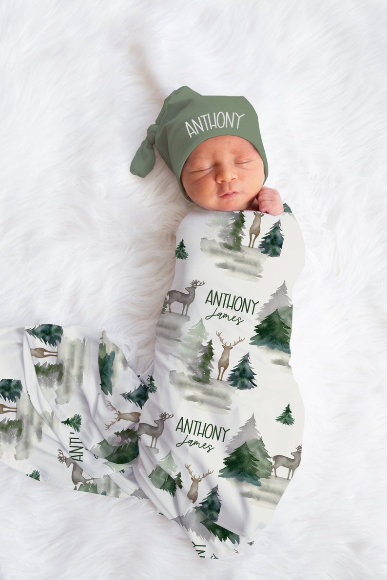 Baby Boy Swaddle Blanket Hat Set custom Baby Shower Gift Etsy