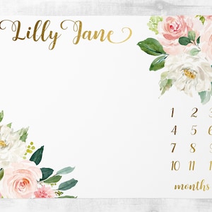 Blozen bloemen mijlpaal deken baby maand deken, baby meisje mijlpaal deken groei tracker aandenken baby douche cadeau gepersonaliseerde deken