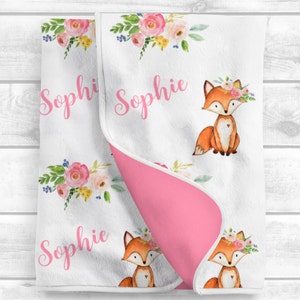 Personalized Baby Girl Blanket - Woodland Floral Baby Blanket - Baby Name Blanket -Baby Shower Gift- Personalized Baby Gift Woodland Nursery