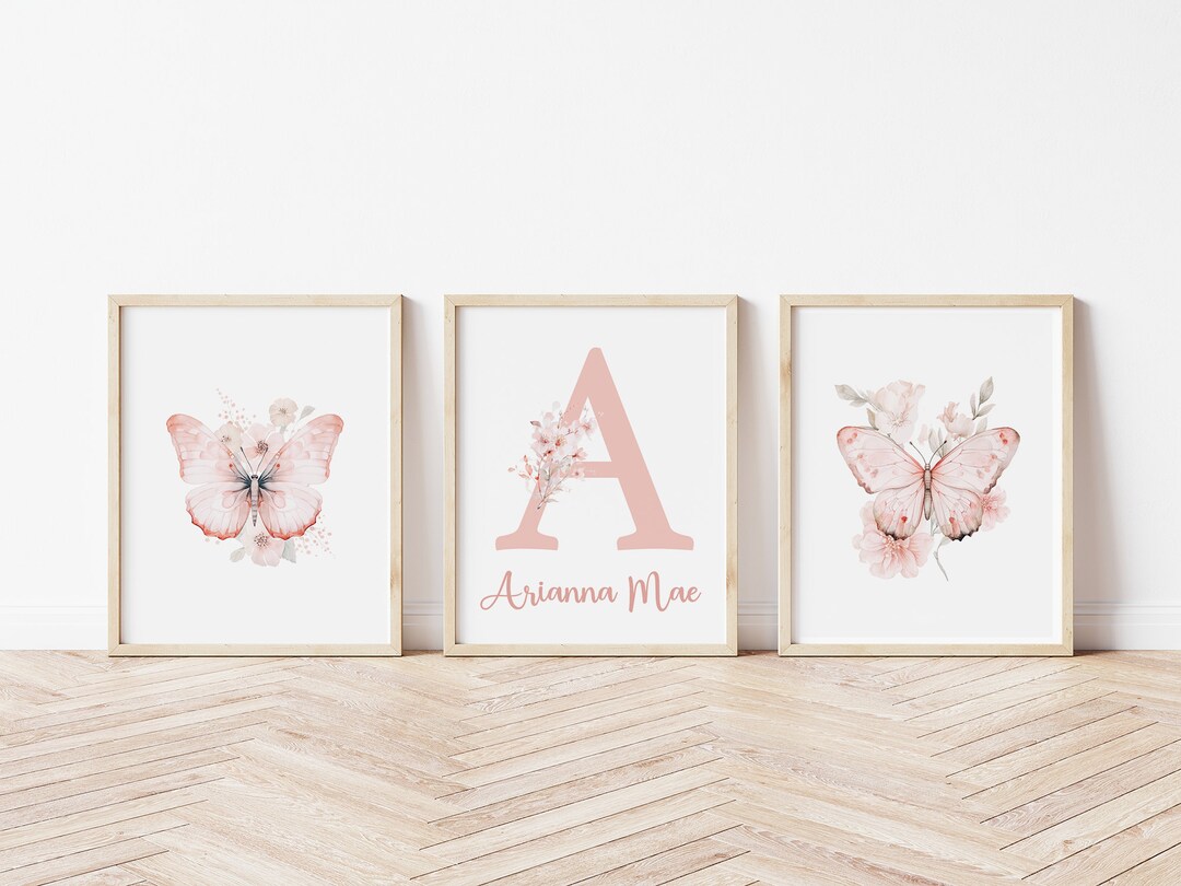 Butterfly Wall Art Prints, Baby Girl Butterfly Nursery Wall Art, Blush ...