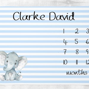 Elefant Meilenstein Decke Junge Monatlicher Wachstums-Tracker, personalisierte Baby Jungen Decke, kundenspezifische Elefant Babydecke, Babypartygeschenk