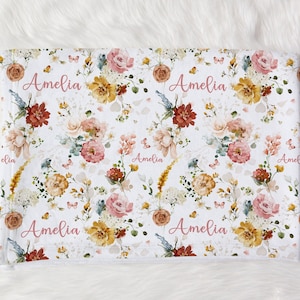 Personalized Wildflower Blanket- Boho Floral Baby Girl Blanket With Name -Baby Shower Gift -Baby Girl Keepsake-Custom Newborn Gift SBS905