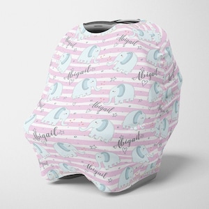 Personalizowany daszek na fotelik samochodowy, rozciągliwy pokrowiec na fotelik samochodowy Elephant, personalizowany kwiatowy pokrowiec na fotelik samochodowy 4 w 1, daszek na fotelik samochodowy dla dziewczynki, pokrowiec do karmienia piersią