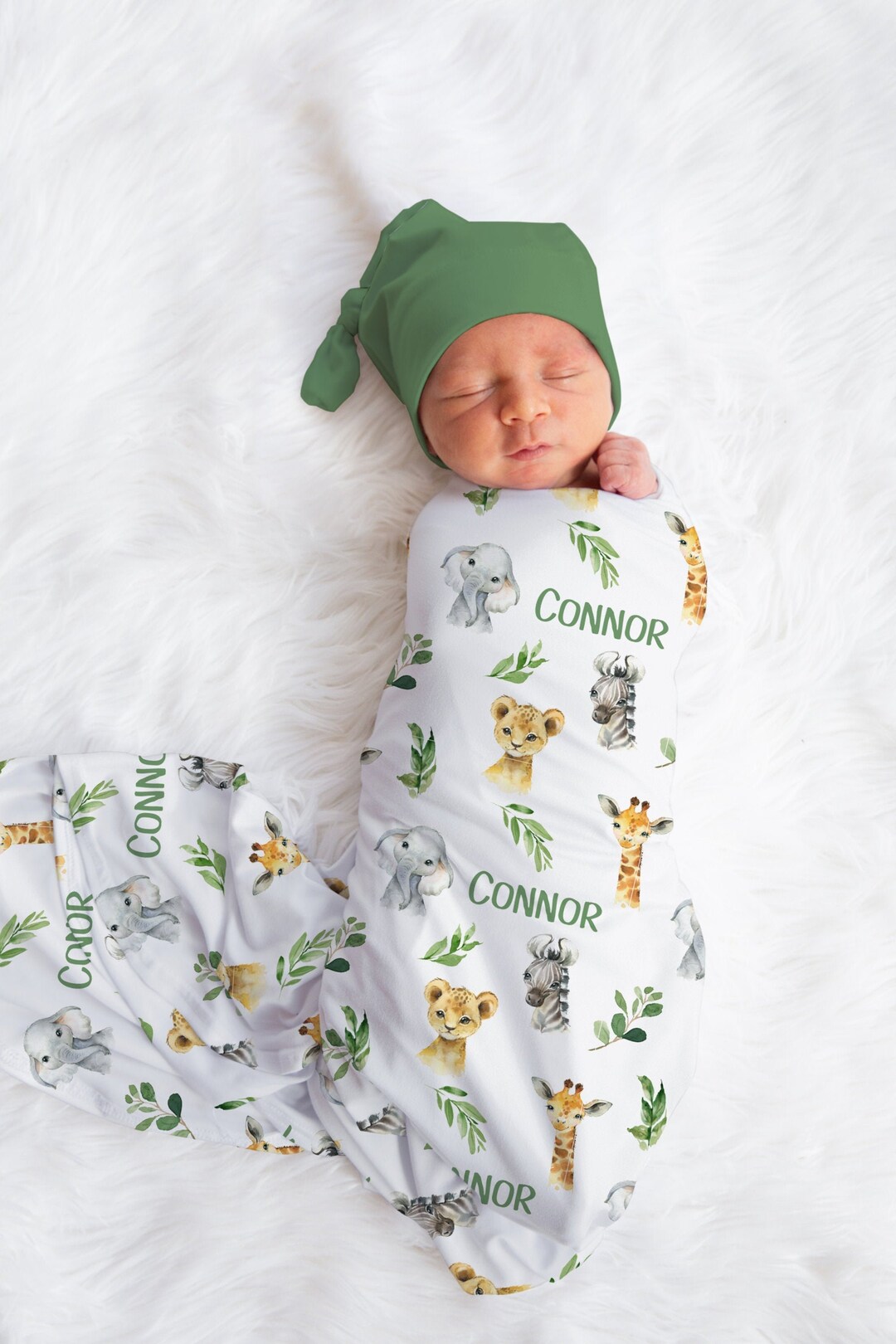 Baby Boy Swaddle Blanket Hat Set custom Baby Shower Gift Etsy