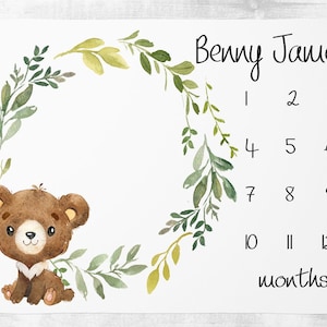 Bebé niño hito manta personalizada bebé niño manta bebé crecimiento rastreador oso hito manta bebé ducha regalo mensual bebé manta
