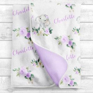 Personalized Baby Girl Blanket - Lilac Rose Floral Baby Blanket - Baby Name Blanket -Baby Shower Gift-  Custom Baby Gift - Purple Nursery