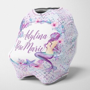 Gepersonaliseerde autostoel luifel, rekbare zeemeermin autostoel cover, Floral autostoel 4 in 1 cover, meisje autostoel luifel, Nursing cover SC164