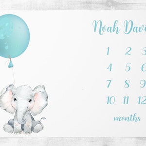 Baby Boy Milestone Blanket- Personalized Elephant Balloon baby blanket- Personalized Baby blanket Baby shower gift Monthly Milestone Blanket