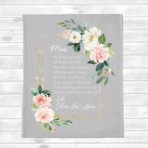 Personalized Mothers Day Blanket, Mother&#39;s Day Gift, Floral Blanket for Grandmother,  Personalized Mom Gift for Christmas Gift for Nana