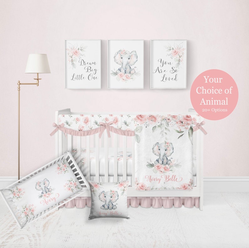 Baby Girl Elephant Bedding Set Personalized Baby Girl Etsy