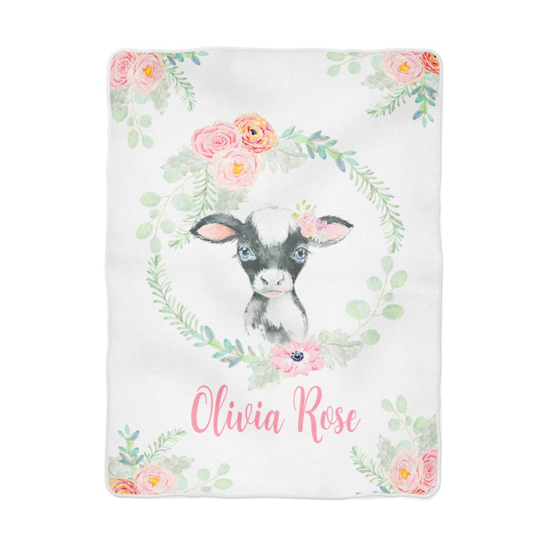 Baby Cow Calf Floral Blanket Personalized in Fleece Minky or Etsy