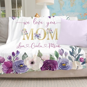 Manta del Día de la Madre, Regalo Personalizado del Día de la Madre, Regalo de Navidad Para Mamá De Familia, Manta Familiar Personalizada Manta Floral