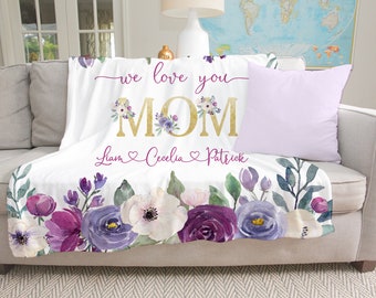 Mothers Day Blanket, Personalized Mother&#39;s Day Gift, Christmas Present for Mom From Family, Personalized Family Blanket Floral Throw Blanket