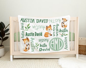 Baby Decke mit Füchsen Monogramm Baby Decke Wald Baby Decke Baby Shower Geschenk Neugeborene Foto Requisite Fuchs Baby Bettwäsche
