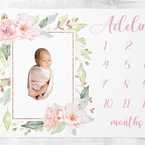 Baby Girl Milestone Deken, Blush Floral Baby Maand Deken, Baby Growth Tracker Deken, Gepersonaliseerde Baby Girl Deken, Nieuwe Moeder Cadeau