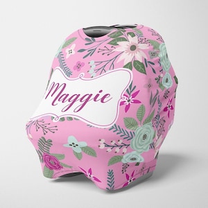 Gepersonaliseerde Car Seat Canopy, Girl Stretchy Car Seat Cover, Gepersonaliseerde Floral Carseat 4 in 1 Cover, Girl Carseat Canopy, Nursing Cover