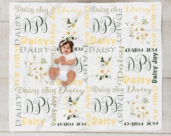 Couverture marguerite avec nom, couverture personnalisée pour bébé fille, couverture personnalisée pour toute-petite fille avec fleurs sauvages, couverture pour bébé à monogramme