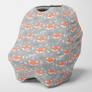 Personalizowany daszek na fotelik samochodowy Fox, elastyczny pokrowiec na fotelik samochodowy, spersonalizowany pokrowiec na fotelik samochodowy 4 w 1, baldachim na fotelik samochodowy Woodland, niestandardowy pokrowiec do karmienia piersią