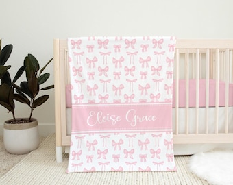 Manta personalizada com laço rosa e nome, manta personalizada para bebê menina, presente de aniversário personalizado para menina, presente para chá de bebê com laço Coquette SB587