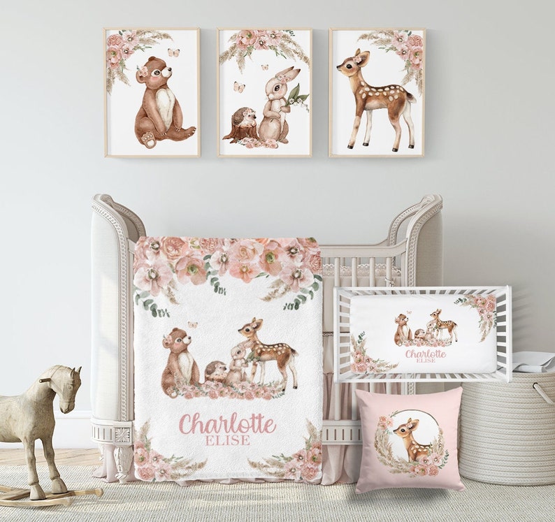 Baby Girl Woodland Animals Crib Bedding Set -personalized Baby Girl ...