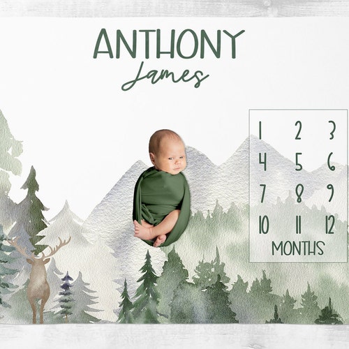 Baby Month Milestone Blanket Mountain Wolf Boy Etsy