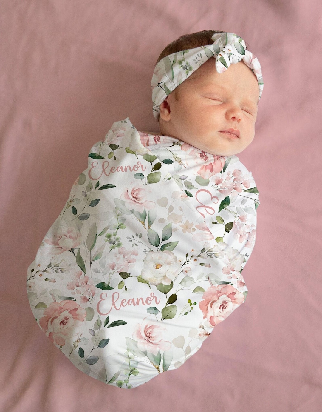 Soft Pink Floral Baby Girl Blanket Hat Set -personalized Baby Girl ...