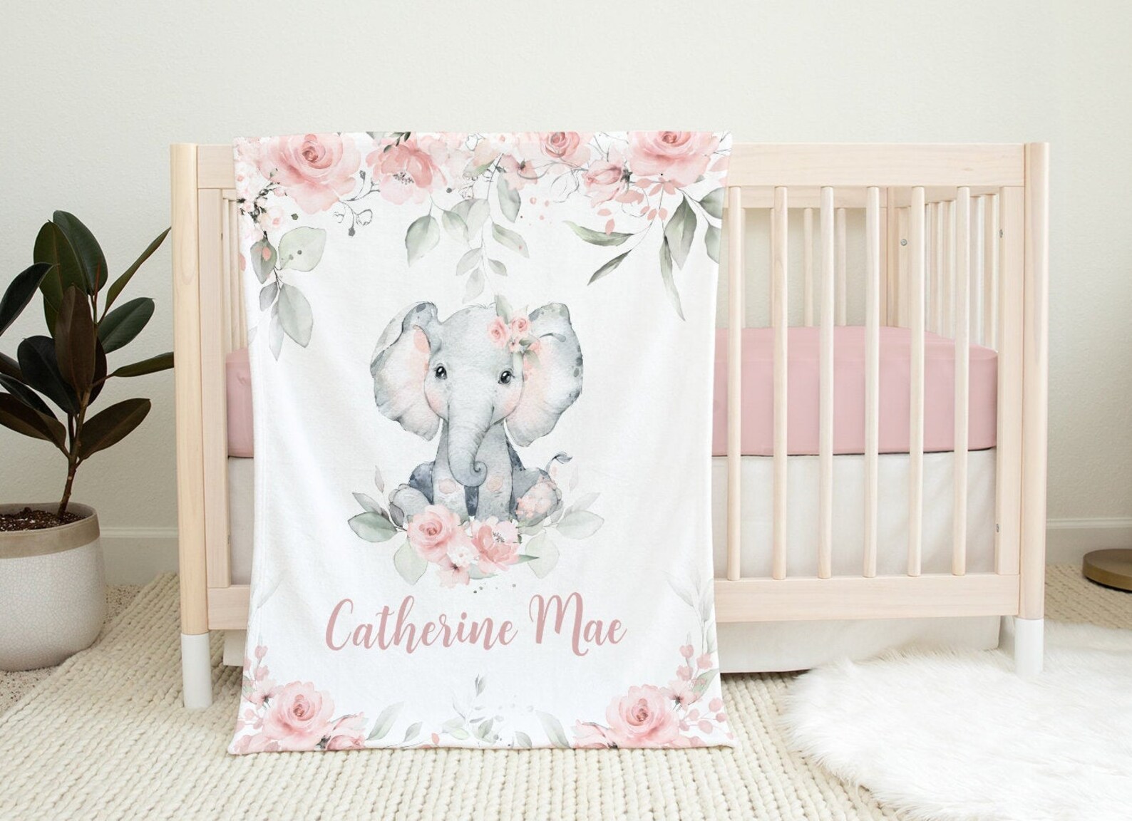 Baby Girl Elephant Bedding Set Personalized Baby Girl Etsy