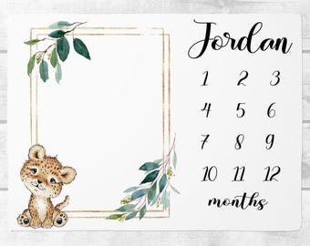 Baby Jungen Meilenstein Decke, Safari Monat Decke, personalisierte Baby Jungen Decke, kundenspezifische Geparden Babydecke, Safari Tiere Bettwäsche