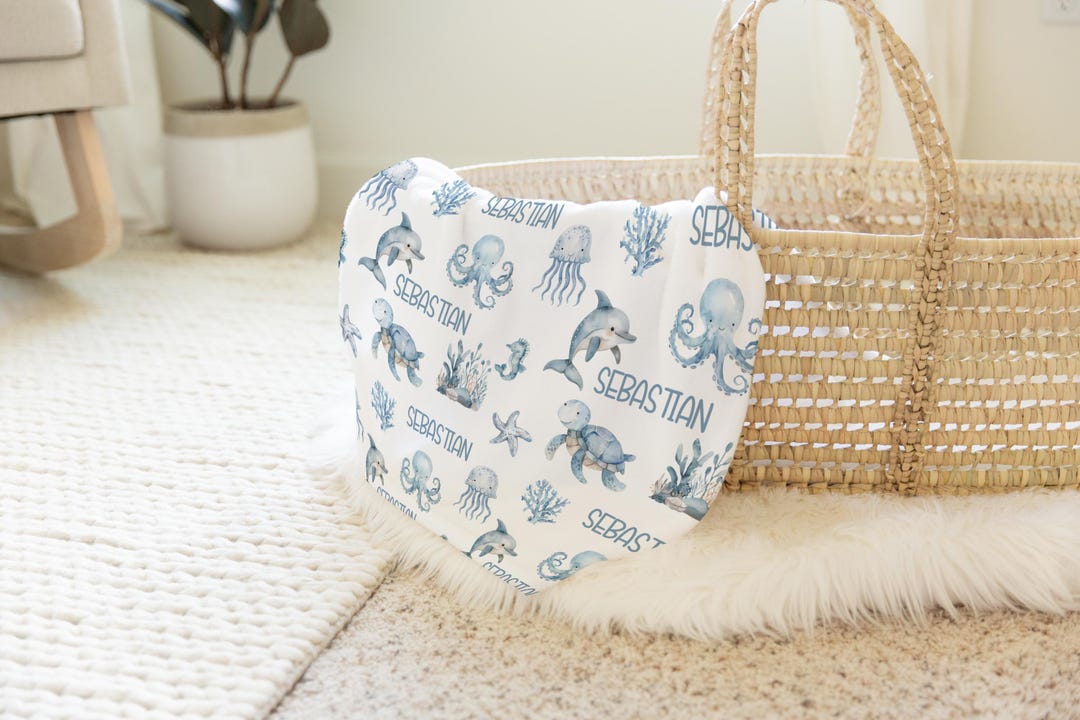 Ocean Animals Blanket- Personalized Under the Sea Baby Boy Blanket ...