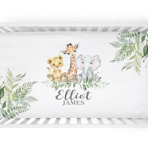 Personalized Safari Animal Sheet with Name- Custom Safari Crib Bedding.  Baby Boy Gifts. Safari Nursery- Elephant Baby Boy Bedding SS114