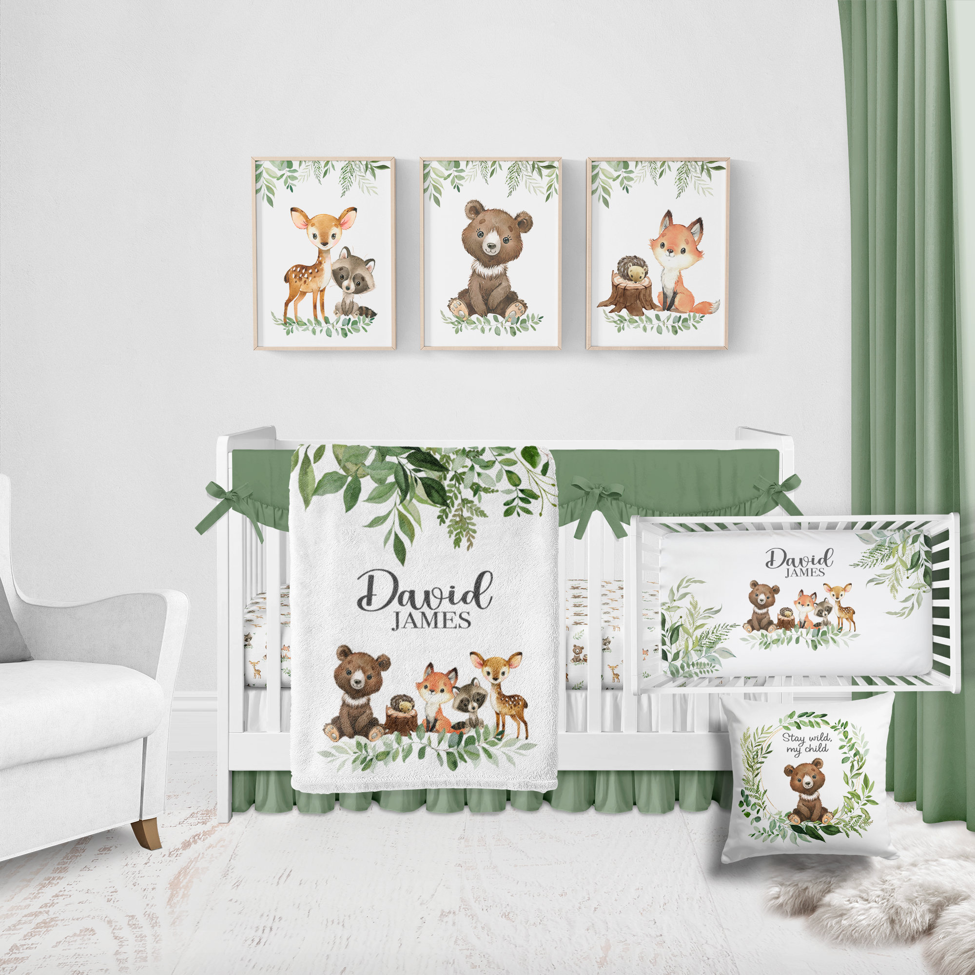 Woodland Swaddle set -Personalized Baby Boy Blanket Hat Set -Woodland Baby Shower Gift  -Forest Animal Blanket -Hospital Home Outfit -S568