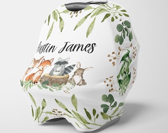 Toldo para asiento de coche con diseño de animales del bosque, funda elástica para asiento de coche con animales del bosque, funda personalizada para asiento de coche, funda de lactancia personalizada para asiento de coche de niño SC138