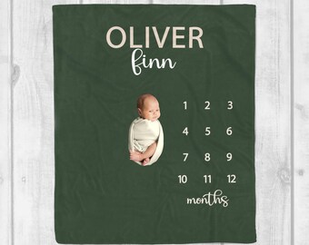 Coperta per neonato, coperta semplice e moderna con nome, coperta personalizzata per neonato, coperta personalizzata per il mese, regalo per baby shower