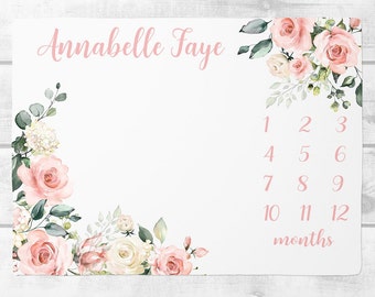 Floral Milestone Blanket Girl, Vintage Floral Baby Month Blanket, Personalized Baby Girl Shower Gift, Baby Girl Nursery, New Mom Gift SM152