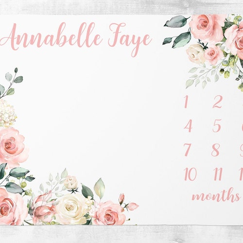 Baby Girl Milestone Blanket Personalized Baby Month Blanket Etsy