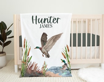 Personalized Mallard Duck Blanket- Custom Duck Hunting Baby Boy Blanket - Name Blanket - Baby Shower Gift-  Mallard Baby Blanket -SBB540