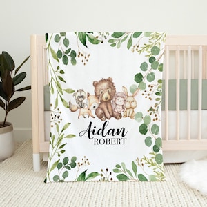 Coperta personalizzata per neonato - Coperta per neonato con animali del bosco - Coperta con nome per neonato - Regalo per baby shower - Regalo personalizzato per neonato - Ricordo per neonato
