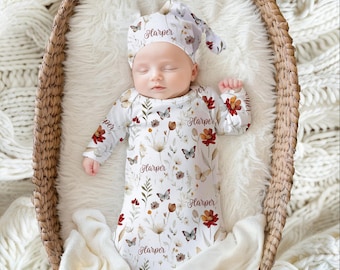 Personalized Wildflower Blanket with Name, Boho Floral Baby Girl Butterfly Blanket, Custom Toddler Girl Blanket with Butterflies, SB609