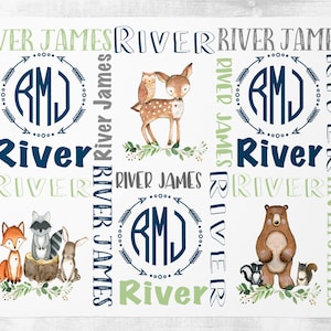 Woodland Baby Blanket- Personalized Baby Boy Blanket -Monogrammed Baby Blanket - Baby Shower Gift- Personalized Baby Gift - Woodland Bedding