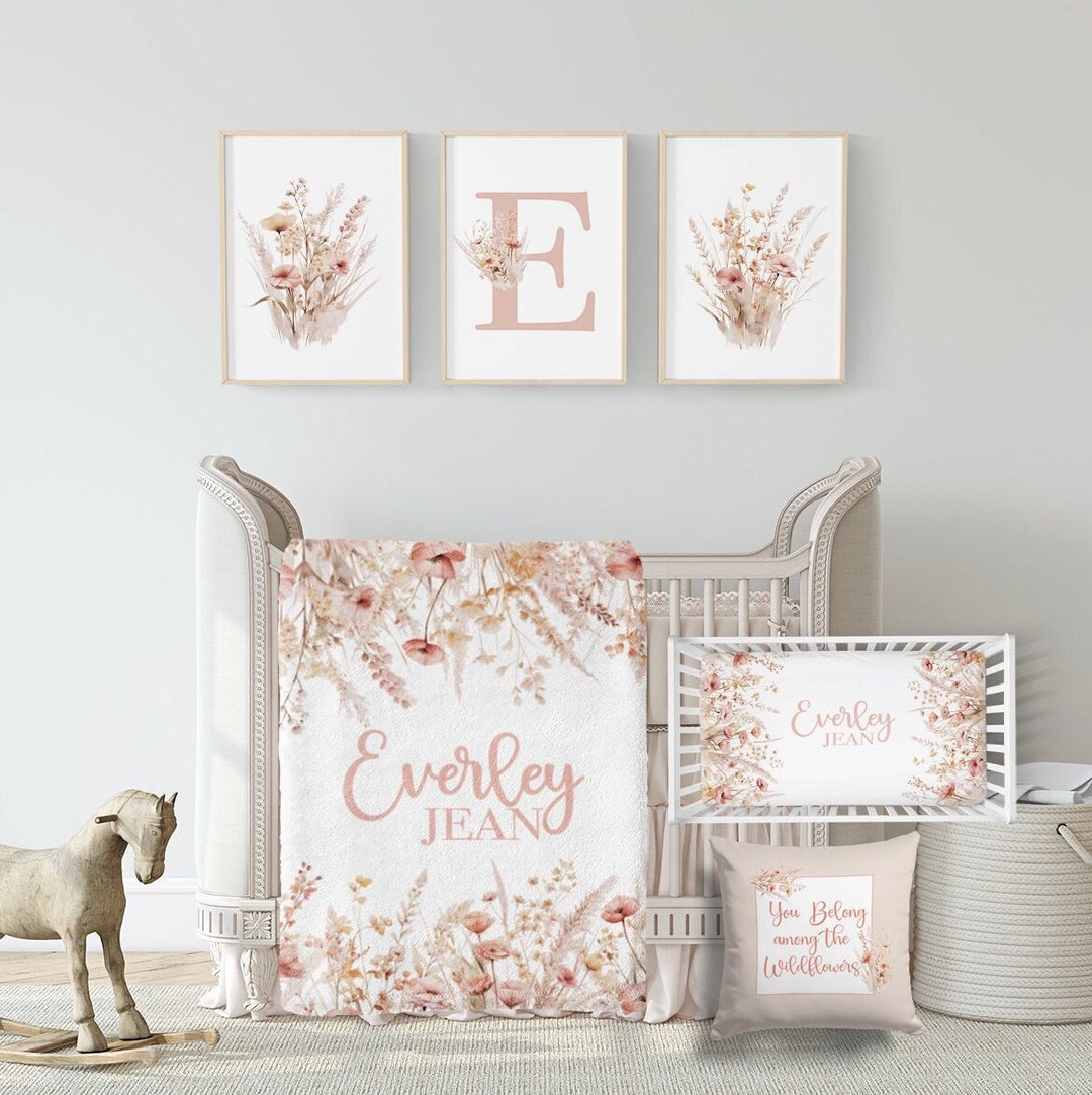 Baby Girl Boho Wildflower Crib Bedding Set - Wildflower Nursery Bedding ...