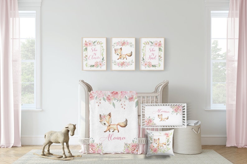 Baby Girl Fox Crib Bedding Set personalized Baby Girl Blanket Etsy