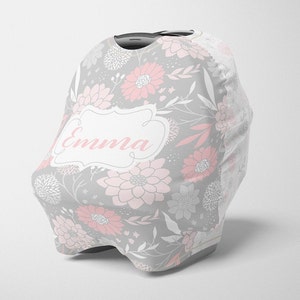 Gepersonaliseerde Car Seat Canopy, Girl Stretchy Car Seat Cover, Gepersonaliseerde Floral Carseat 4 in 1 Cover, Girl Carseat Canopy, Nursing Cover