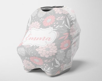 Personalized Car Seat Canopy, Girl Stretchy Car seat Cover, Personalized Floral Carseat 4 in 1 Cover, Girl Carseat Canopy, Nursing Cover
