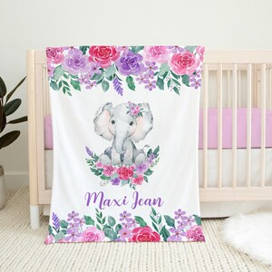 Personalized Baby Girl Blanket - Elephant Baby Blanket with Name - Baby Name Blanket -Baby Shower Gift- Personalized Safari Baby Bedding