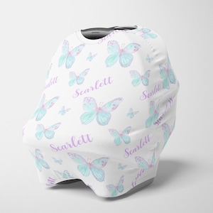 Gepersonaliseerde Car Seat Canopy, Stretchy Butterfly Car Seat Cover, Gepersonaliseerde Floral Car Seat 4 in 1 Cover, Girl Car Seat Canopy Nursing Cover