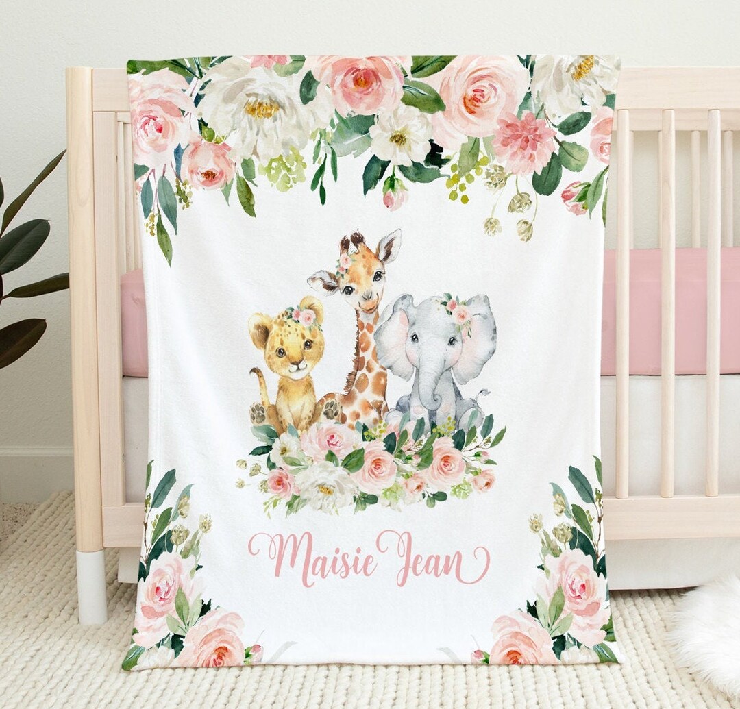 Personalized Baby Girl Blanket -baby Name Blanket - Safari Baby Shower ...