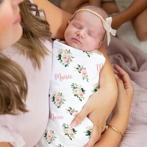 Personalized Floral Baby Blanket, Baby Girl Name Blanket, Custom Baby Blanket, Modern Baby Blanket, Blush Floral Blanket, Expecting Mom Gift