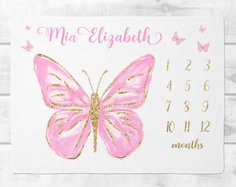 Manta de mariposa para bebé niña, manta personalizada para bebé, manta de mariposa para bebé niña, regalo personalizado para baby shower.
