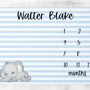Elefant Meilenstein Decke Junge, monatliches Wachstum Tracker, personalisierte Babydecke, benutzerdefinierte Elefant Babydecke, Baby-Dusche-Geschenk